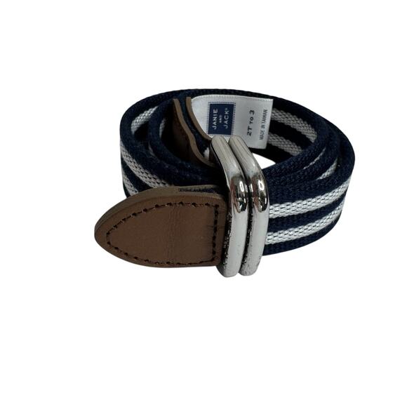 JANIE AND JACK Striped Belt Blue White Real Leather Size 2T to 3 Boys Adjustable - Picture 1 of 7
